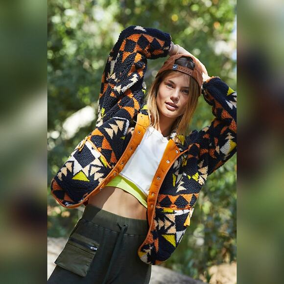 FP Movement - Free People Hit The Slopes Printed Fleece Jacket - Night Sky - S - Picture 2 of 10